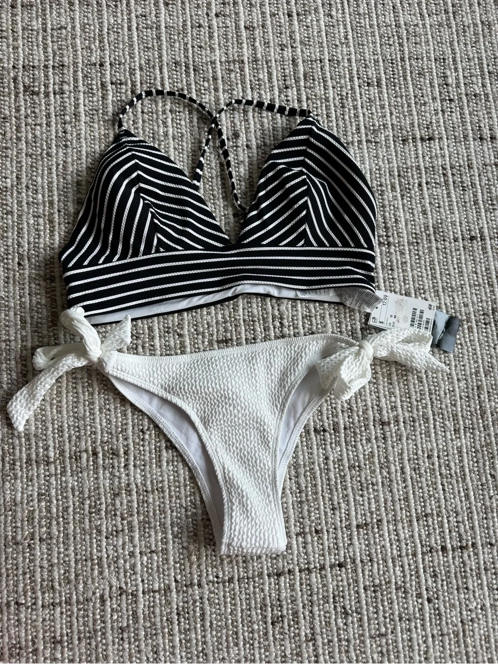 H&M Black & White Striped Bikini Set